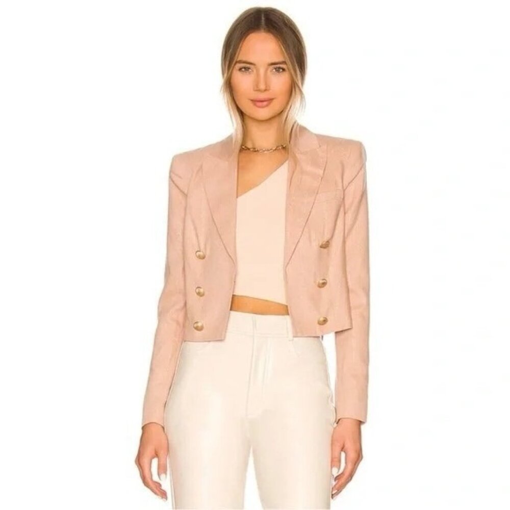 L'AGENCE Inez Cropped Blazer In Biscuit Size 10  Linen Blend Career Designer